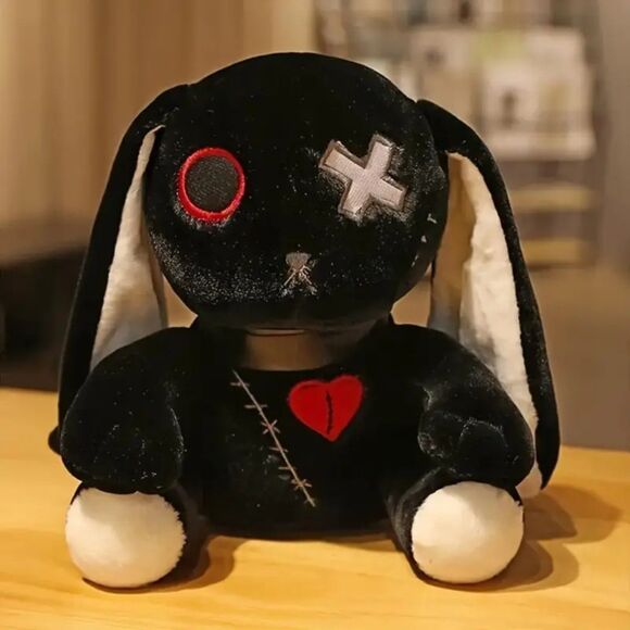 Black Gothic Horror Bunny Creepy Cute Stuffed Animal w/ Long Ears Plush Toy - Picture 1 of 3